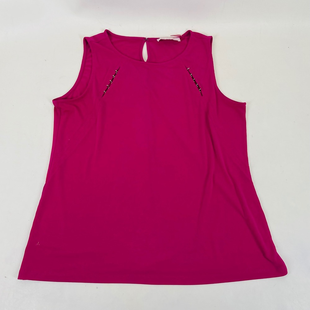 Adrienne Vittadini Studio Magenta Pink Beaded Sleeveless Blouse Medium